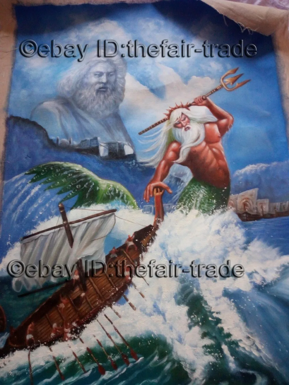 62 Poseidon Hippocampus Neptune Amphitrite Poseidonia Greek Hand Made Oil Painting