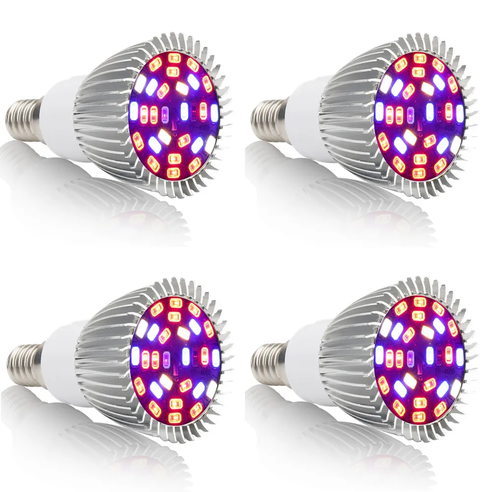 

[4pcs/Pack] E27 E14 GU10 Full Spectrum 28W LED Grow Light 85-265V Hydroponics Plant Lamp Greenhouse Vegetable Flower Growth Bulb