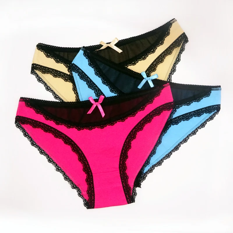 Moonflme 3 pcs/lots New Arrival Ladies Underwear Sexy Lace Cotton Women Briefs Panties M L XL 89227