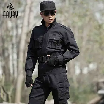 

Military uniform Outside Tactical Army Hunting Clothing Combat jackets+ pants Tactical Black Coats Suits CS Military Sets