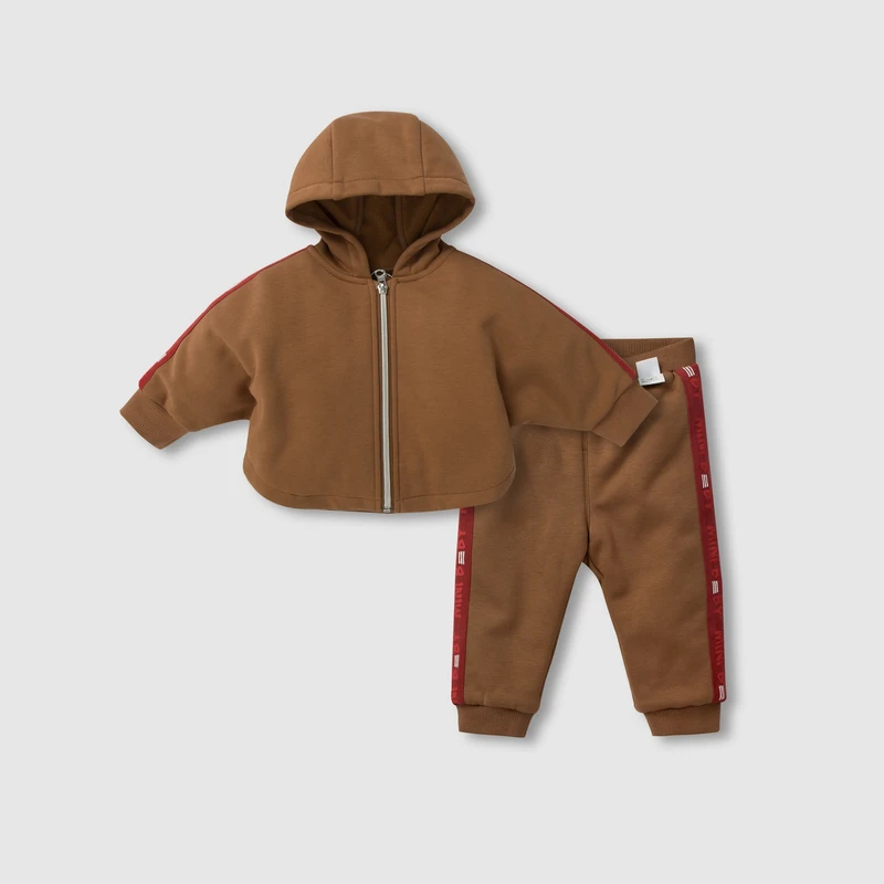 Комплекты осенне-зимней одежды для маленьких мальчиков; утепленная толстовка с капюшоном и длинными рукавами+ штаны; милый костюм из 3 предметов; Одежда для новорожденных - Цвет: coffee