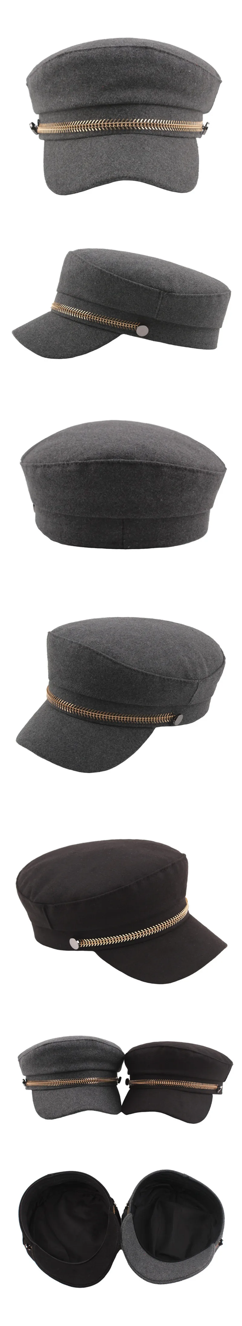SILOQIN/Элегантные женские осенние армейские кепки на плоской подошве в стиле ретро с украшением золотистой цепочкой, модные брендовые женские зимние шапки