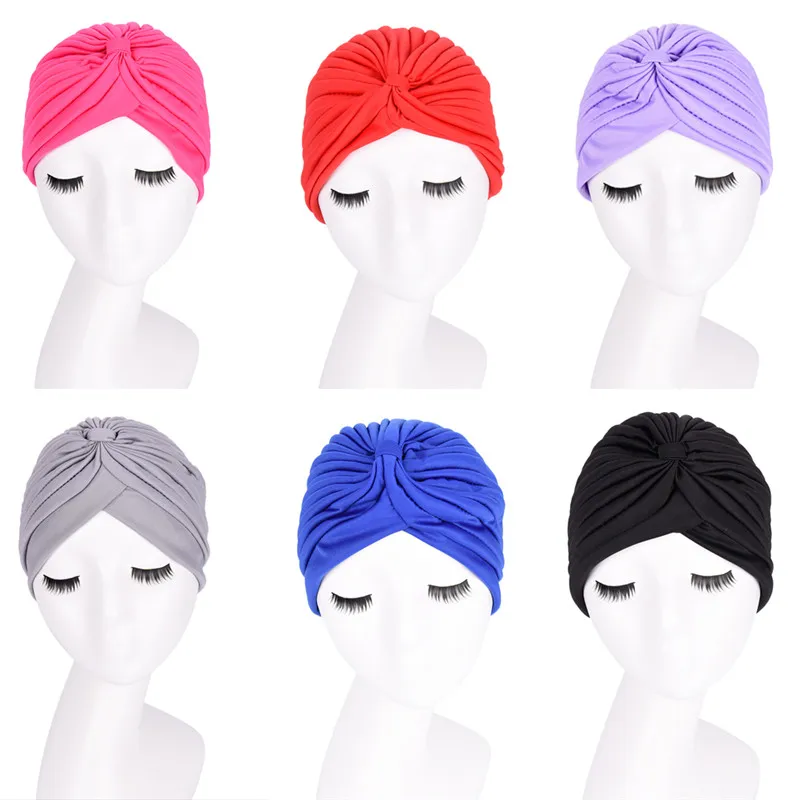 

TEROKK New Fashion Hot Women soild Color Black White Red rose Indian Turban Hats Caps For Ladies