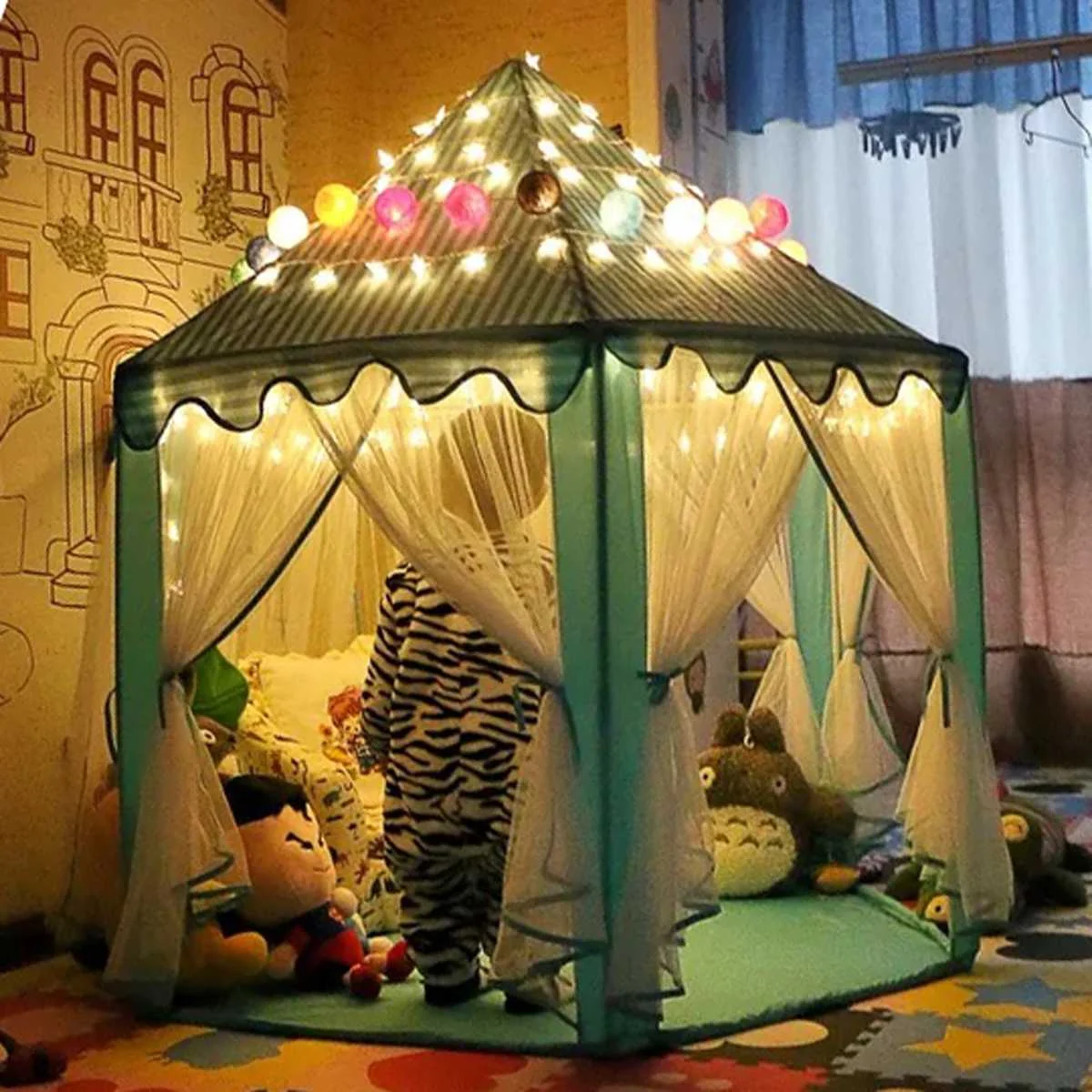 

Portable Princess Castle Play Tent With Led Light Children Activity Fairy House kids Funny Indoor Outdoor Playhouse playing Toy