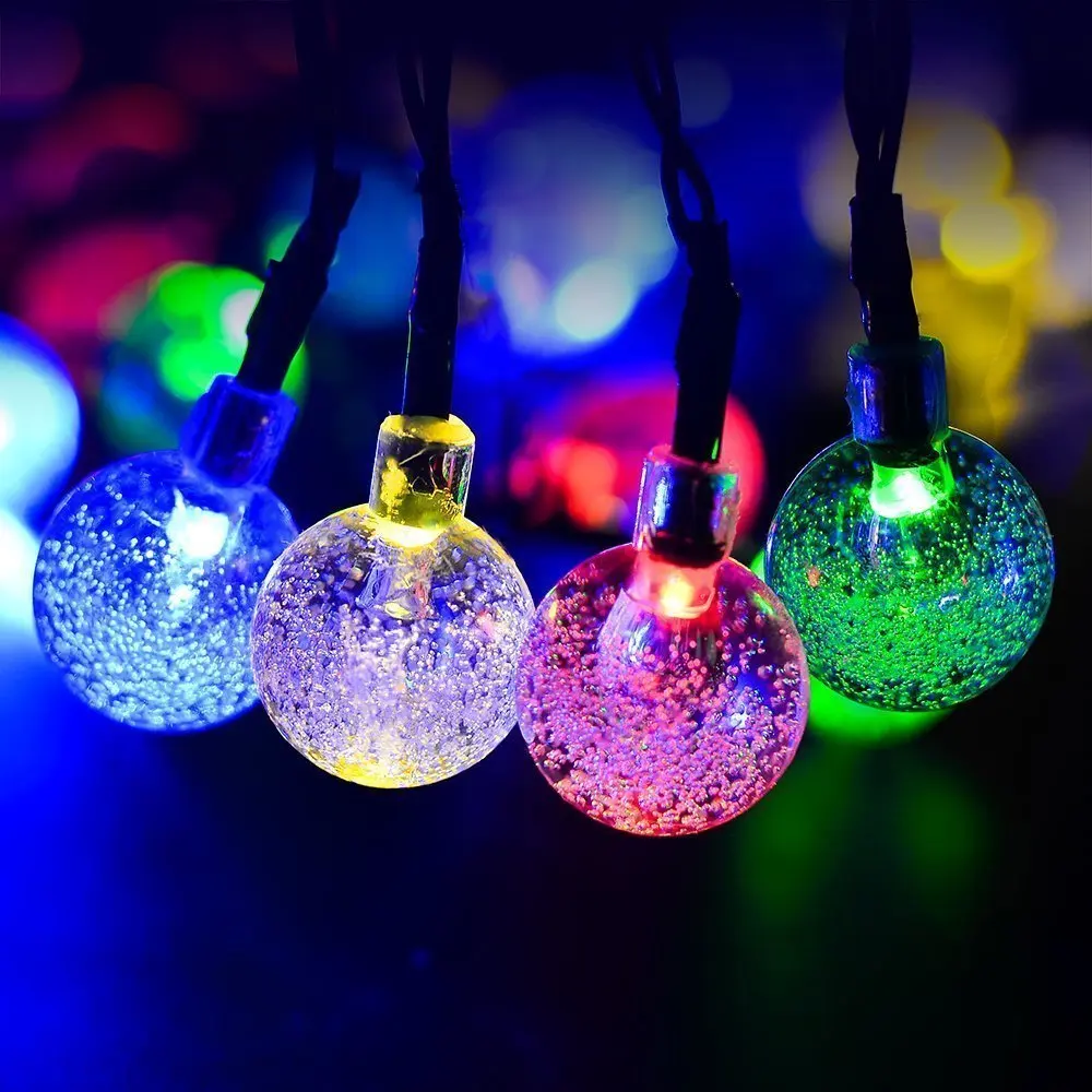 50 LED Solar Powered Garden Party Fairy String Crystal Ball Lights Xmas Lamp 