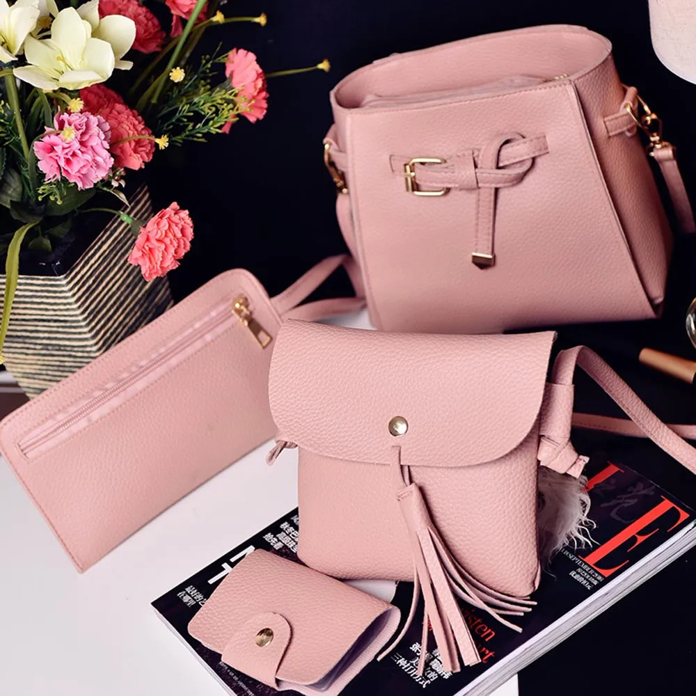 

*Leather Wallet Women 4 Set Fashion Ladies Bag Leather Shoulder Bag Women Four Pieces Tote Bag Crossbody Wallet KJ