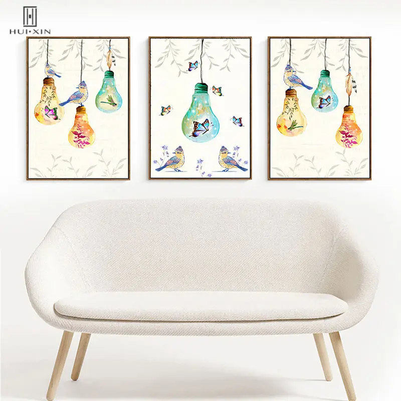 

Dreamlike Butterfly In Lamp Bulb Lovely Birds Beautiful Feathers Decorative Canvas Paintings Wall Art Poster For Home Room Decor