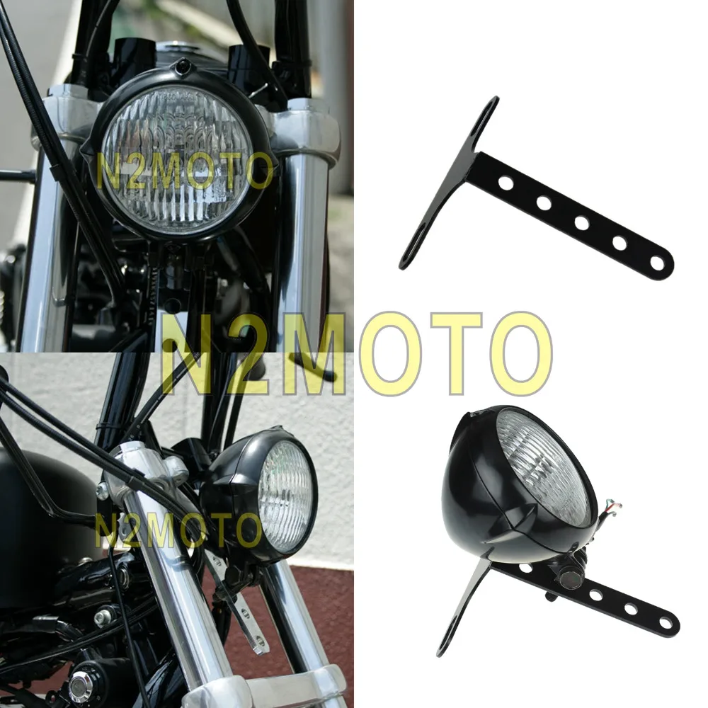 Black 4.5'' Headlight Mount Bracket Adjustable Mount Bracket for Harley Chopper Bobbers Customs