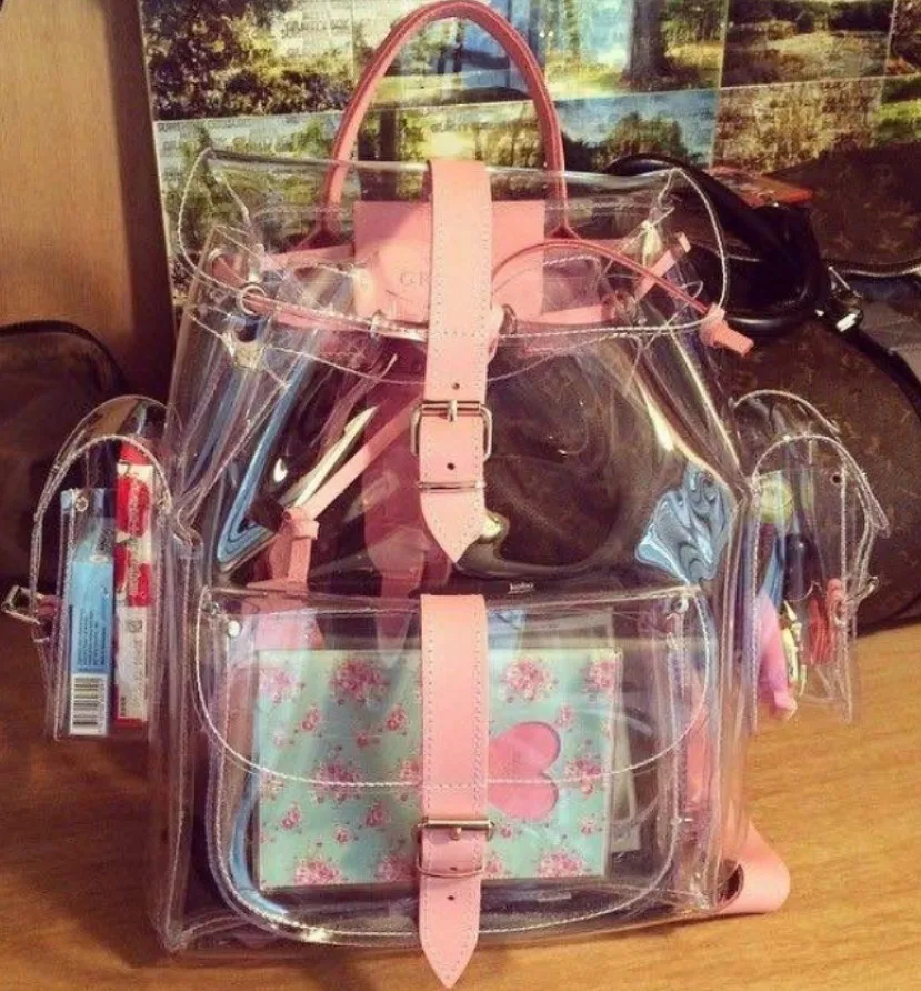 

2016 harajyuku cute Clear Plastic See Through Transparent Backpack women girl student travel Bag satchel PVC School Book bag