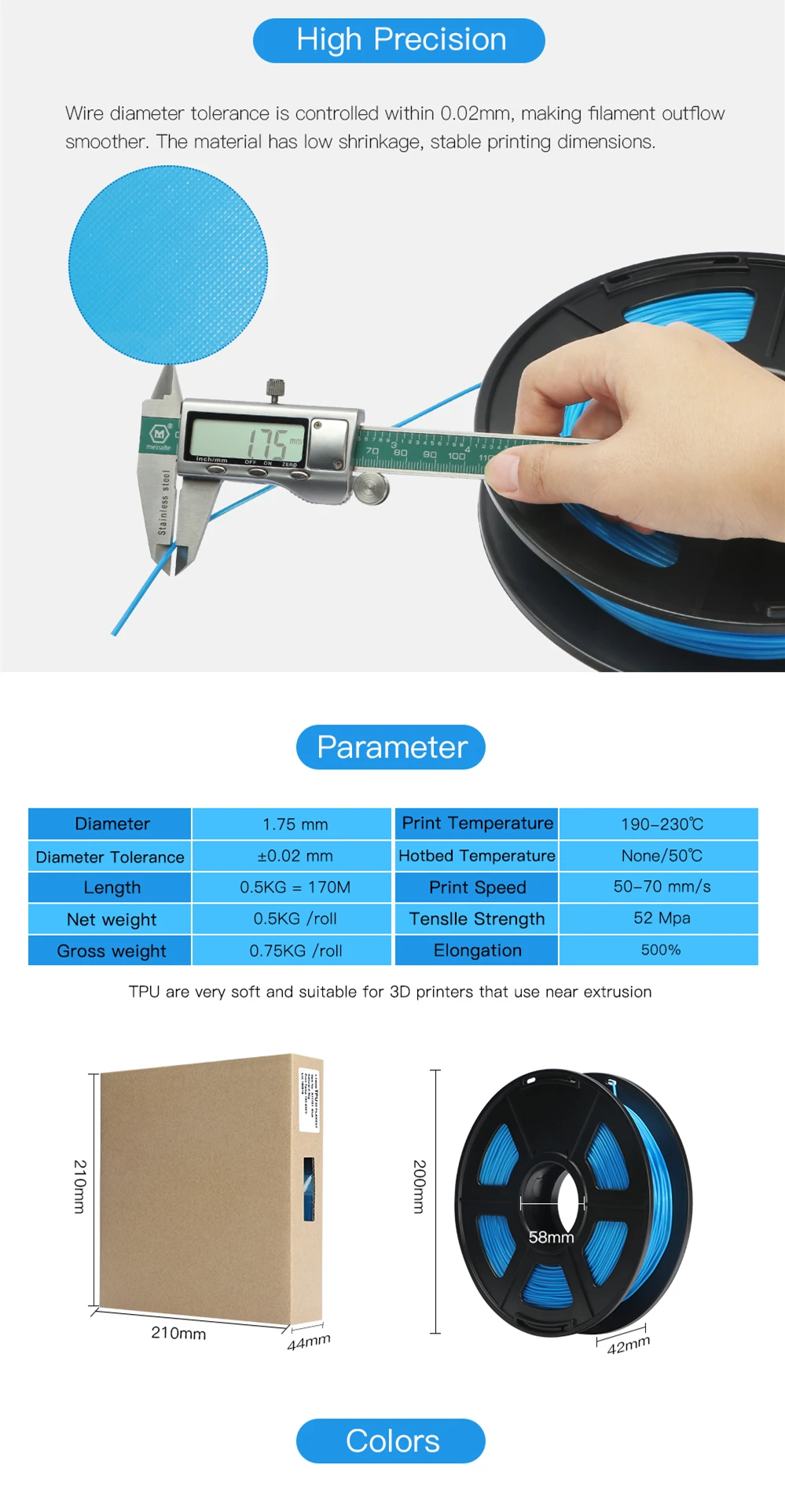 ANYCUBIC ТПУ нить пластик для 3d принтера 1,75 мм 500 г/рулон гибкий цвет дополнительно резиновые расходные материалы материал для RepRap