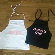 Черный и белый укороченный топ с лямкой на шее для папы и маленькой девочки, Женский Топ с лямками больших размеров плюс 2XL, майка на бретельках, майка на бретельках, женская летняя майка