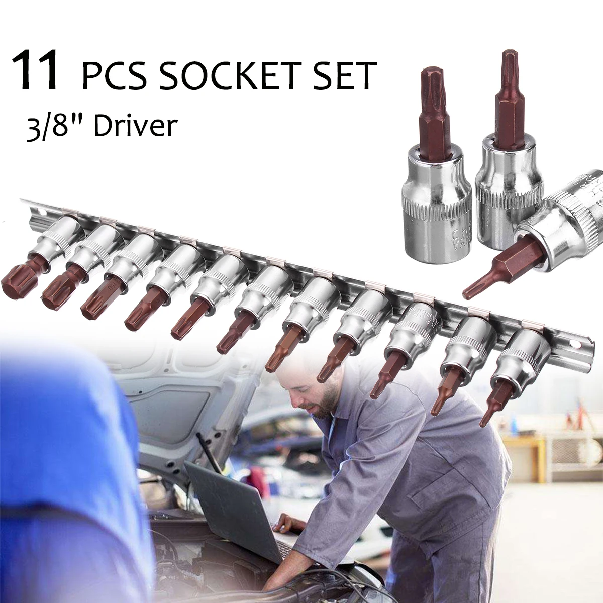 

11Pcs Torx Bit Socket Set 1/4 3/8 Inch Drive Star Bit T10 to T60 Tamper Proof S2 Steel Screwdriver Bits Screw Driver Tools Bits