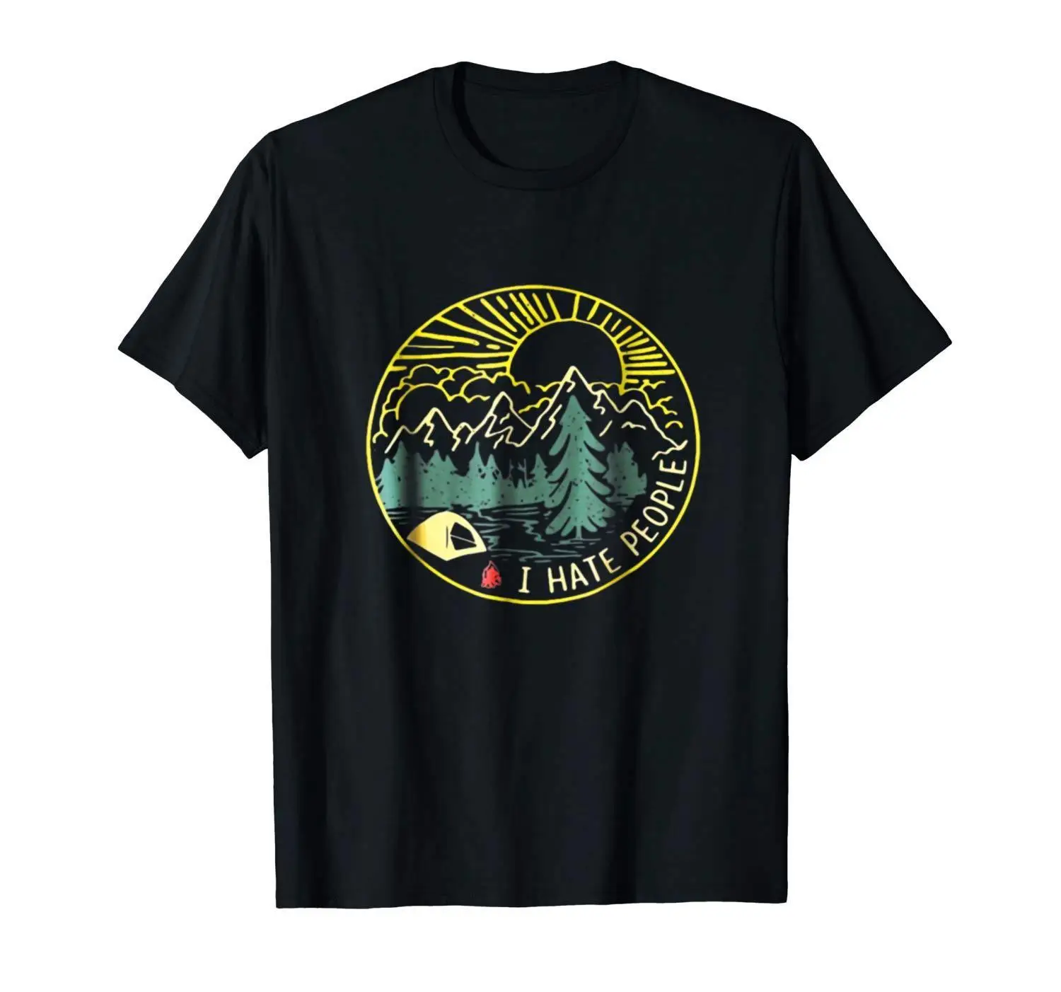 

Free Shipping Love Campings I Hate People Mountain Hikings Men's 100% Cotton Black T-shirt size S-3XL