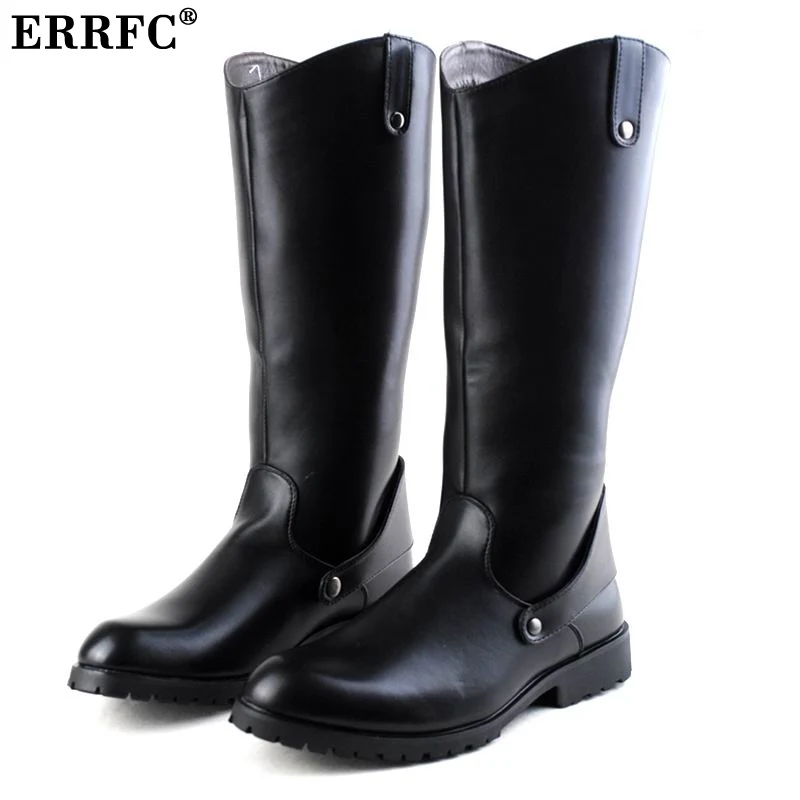 

ERRFC Winter Long Knee Boots Men Black Round Toe PU leather Boot Cowboy Motorycycle Boot Riding Soldiers boots Men Shoes