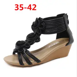 Пляжные 2019 новые женские в римском стиле сандалии с цветами на танкетке Большие размеры трансграничной удобная обувь в римском стиле