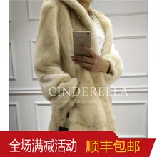 2016 New Winter Women’s Real Natural Mink fur Long coat with a hood