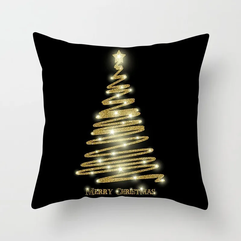 Черный золотой Рождественский Чехол на подушку для софа, кресло, сидение, офисные Чехлы для гостиной, Автомобильные украшения, домашний декор 45x45 см