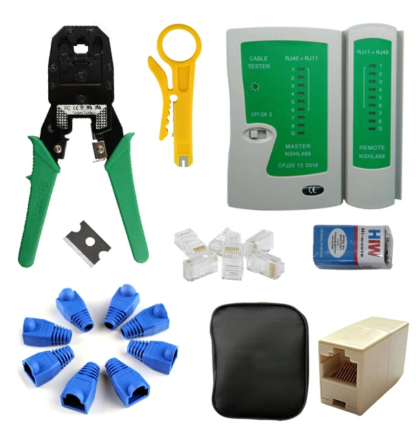 

Hand Tool Set Network Tool Kit Cable Tester+Crimp Crimper+50 Rj45 Cat5 Cat5e Connector Plug+10pcs Rj45 Strain Relief Boot