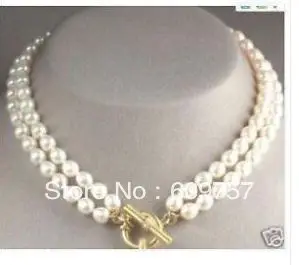 

Women Gift word Love Use Natural Pearl NECKLACES Natural Wholesale 2row Natural 8-9MM White Akoya Cultured Pearl N