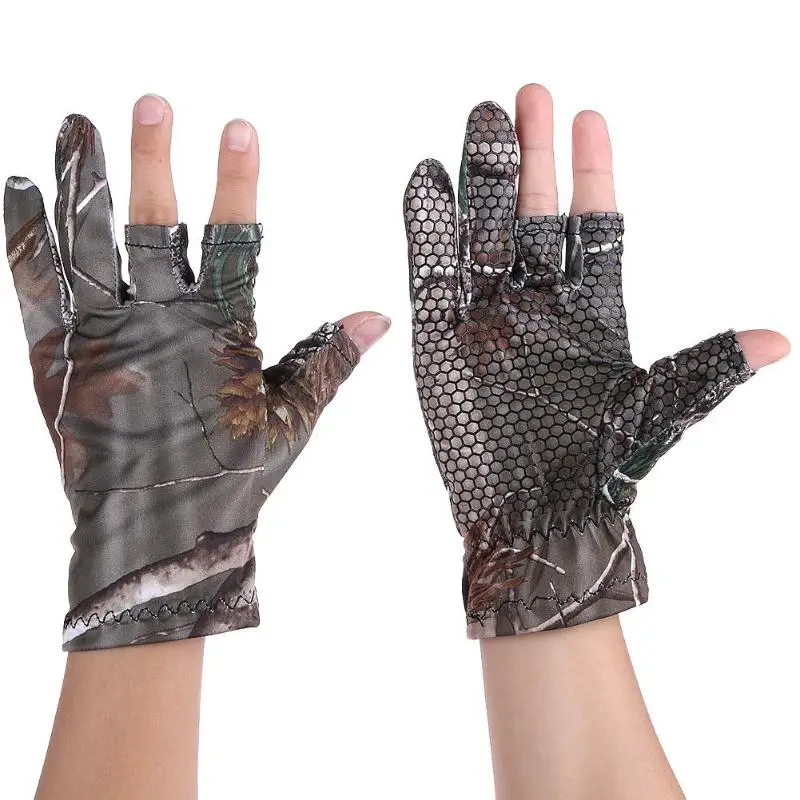 

Fish Glove Oak Camo Gel Camouflage Comfortable Anti Slip Thin Stretch Fishing Gloves Skidproof Nonslip 2 Half Finger MittenZ90