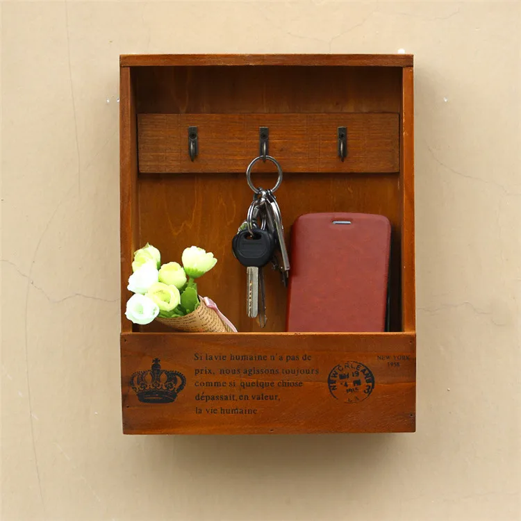 Винтажная деревянная коробка для ключей, настенная подвесная полка для хранения вещей, демонстрационная коробка, многофункциональная Ретро полка для мелочей, стойка для шкафа, коробка для хранения, подарок - Цвет: Коричневый