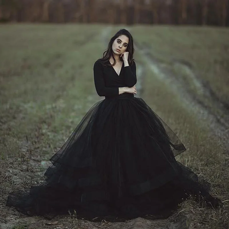 long sleeve black tulle dress