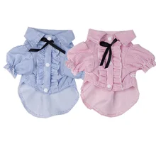 Модная удобная одежда из полиэстера с бантиком и пуговицами для собак, Стильная летняя полосатая футболка DC759