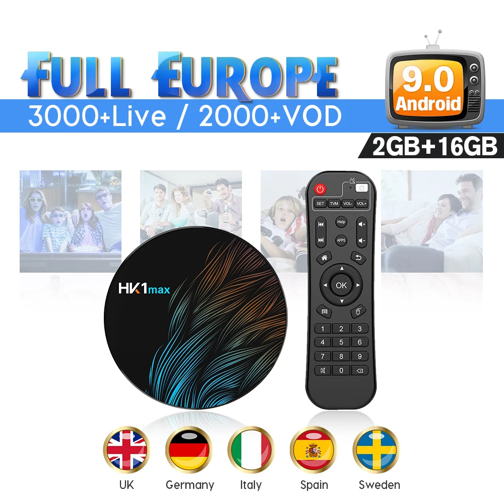 Европа HK1Max IP ТВ Италия Германия ТВ коробка Android 9,0 IUD ТВ 1 год IP ТВ подписка 2G 16G Full HD IPTV Турецкий Арабский коробка Spain