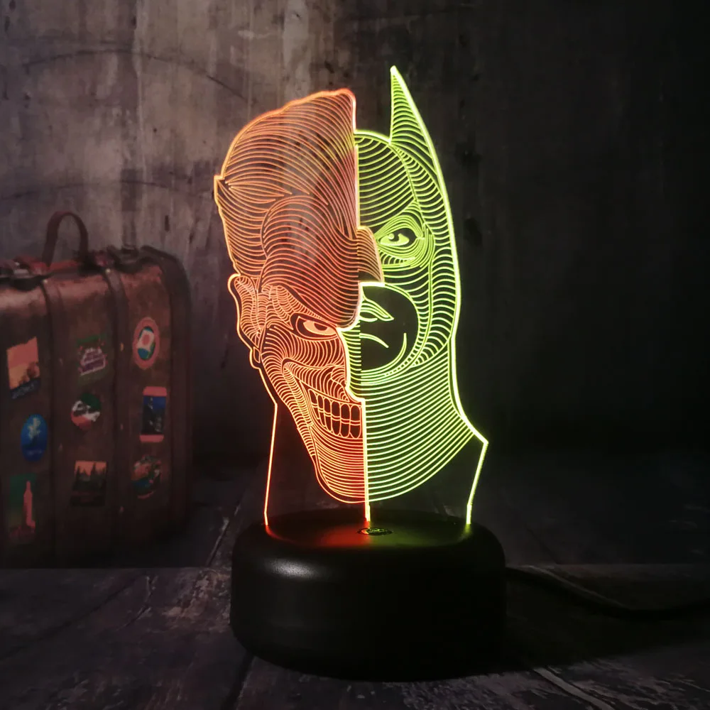 DC Бэтмен и клоун 3D светодиодный RGB ночной Светильник смешанные двойной Цвет 7