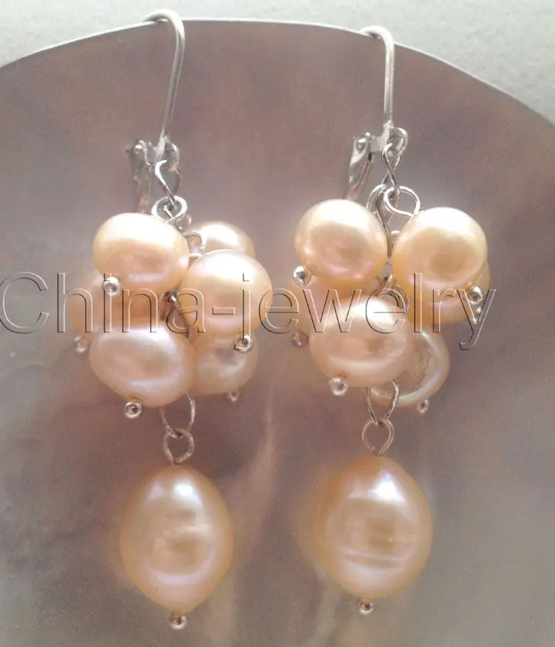 

Wholesale price 16new ^^^^Beautiful 9-13mm natural pink baroque freshwater pearl earring - 925 silver hook