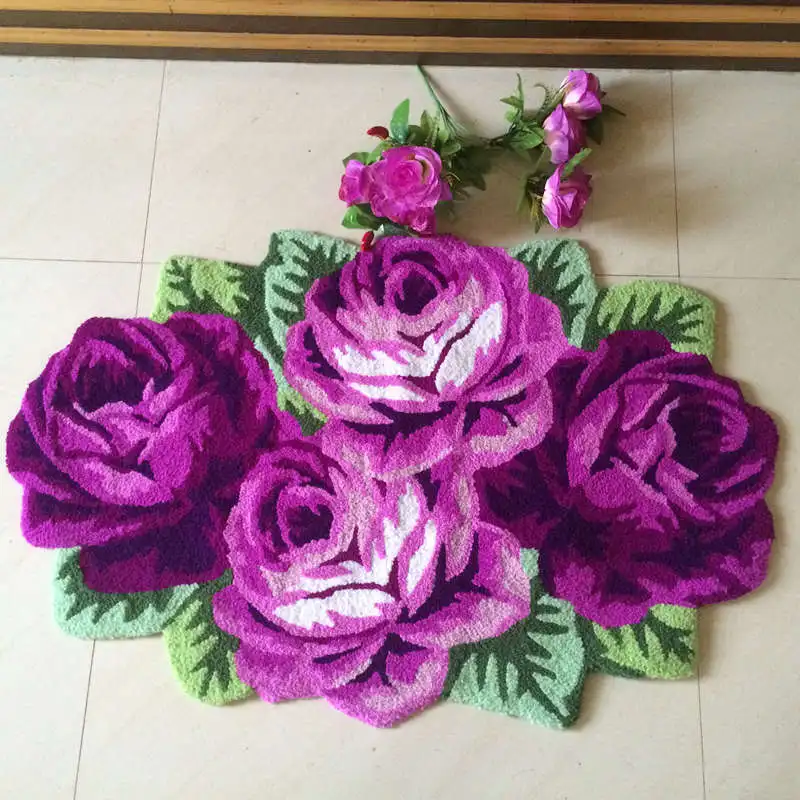 

Free shipping high quality hand woven 4 roses art rug/carpet, 3D art mat for bedroom, bedside. 110*70*1.5cm