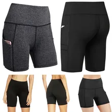 Женские шорты с карманом повседневные c высокой талией, эластичные дышащие для занятий йогой спортом бега ALS88