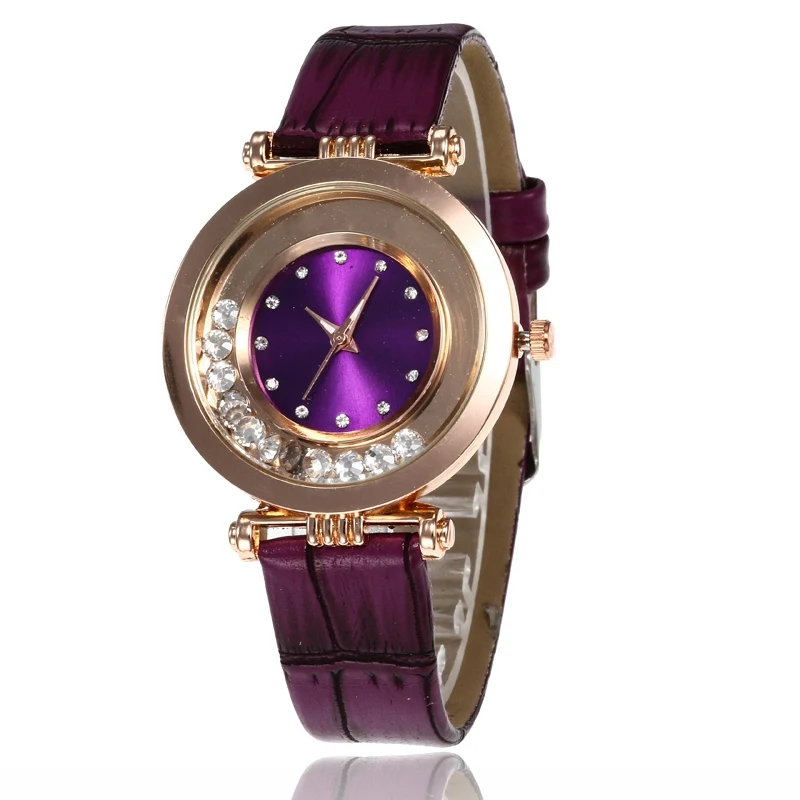 Горячая Распродажа модные женские кварцевые часы с шариковой наждачной бумагой повседневные часы с кожаным ремнем женские простые часы с бриллиантами и бамбуковым узлом - Цвет: Фиолетовый