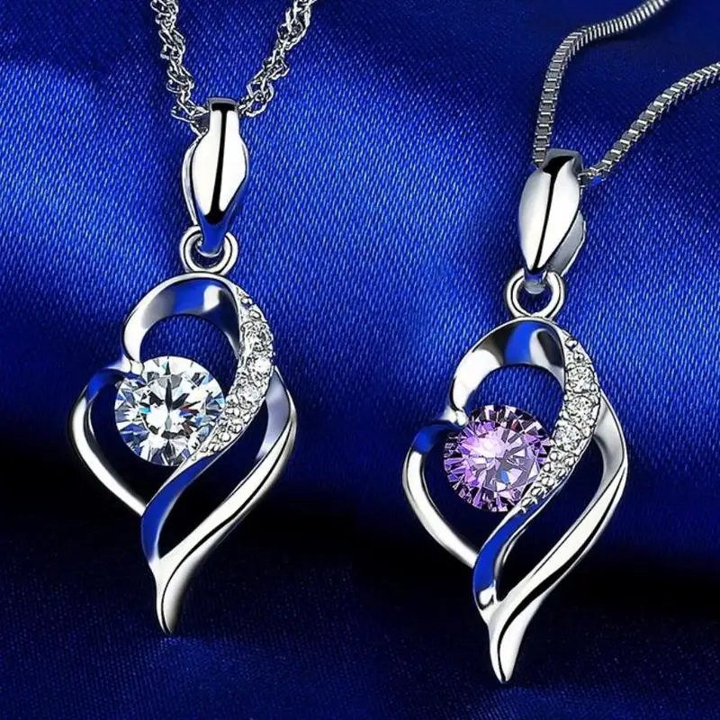 

Everoyal Charm Crystal Heart Pendant Necklace For Girls Jewelry Vintage Silver 925 Women Clavicle Necklace Accessories Female