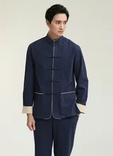 Traditional Chinese men’s Tops Gentleman Long-Sleeves Cotton Shirt Size M to 3XL