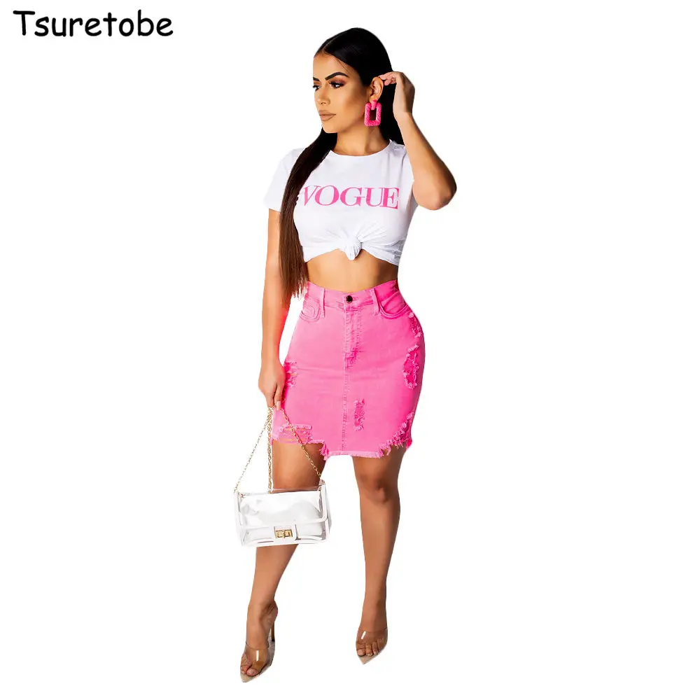Tsuretobe рваные джинсы в стиле кэжуал элегантные женские юбки облегающие Женские юбки-карандаш рваные с дырками джинсовые юбки женская одежда Vestidos