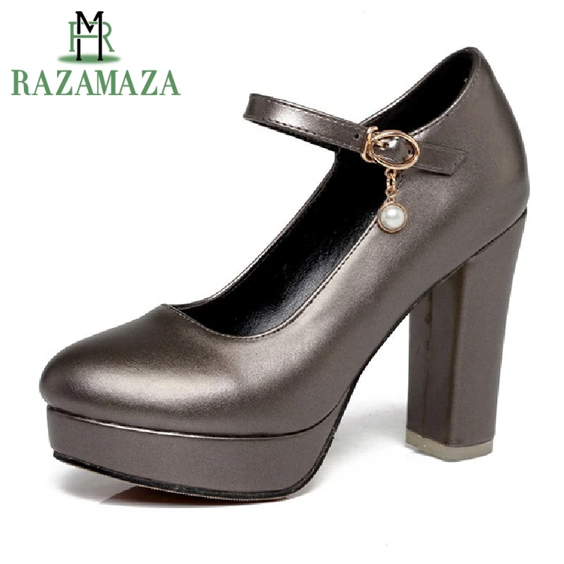 

ZALAVOR 4 Color Size 33-43 Office Lady Platform High Heel Shoes Women Ankle Strap Beading Thick Heel Pumps Party Women Footwear