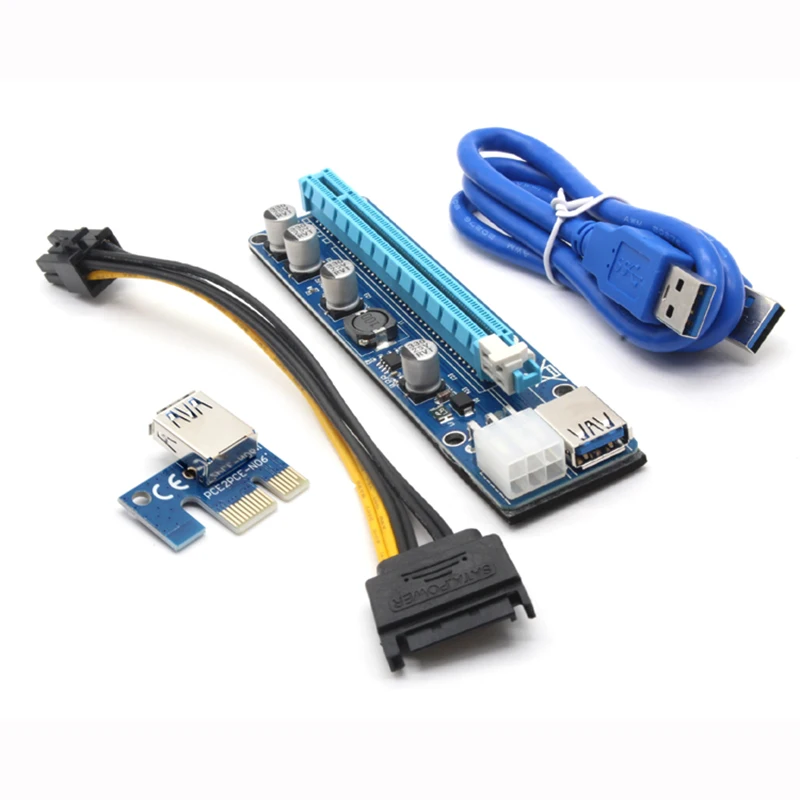 JONSNOW 008C PCIE RISER 6PIN 16X для BTC mining со светодиодной Экспресс картой с кабелем питания Sata