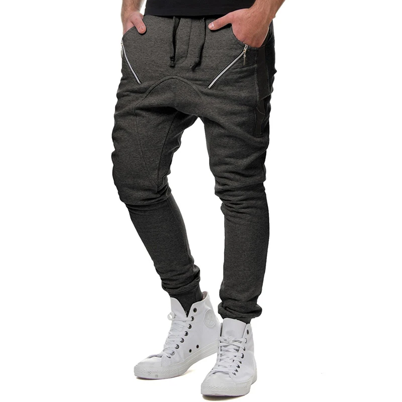 

2019 new men's pants fashion zipper stitching athletes Men Joggers Trousers pants elastic pants Gyms male harem casual pants