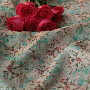 

High quality pure flax fabric for dress Broken flower printing material Dresses and shirts fabric