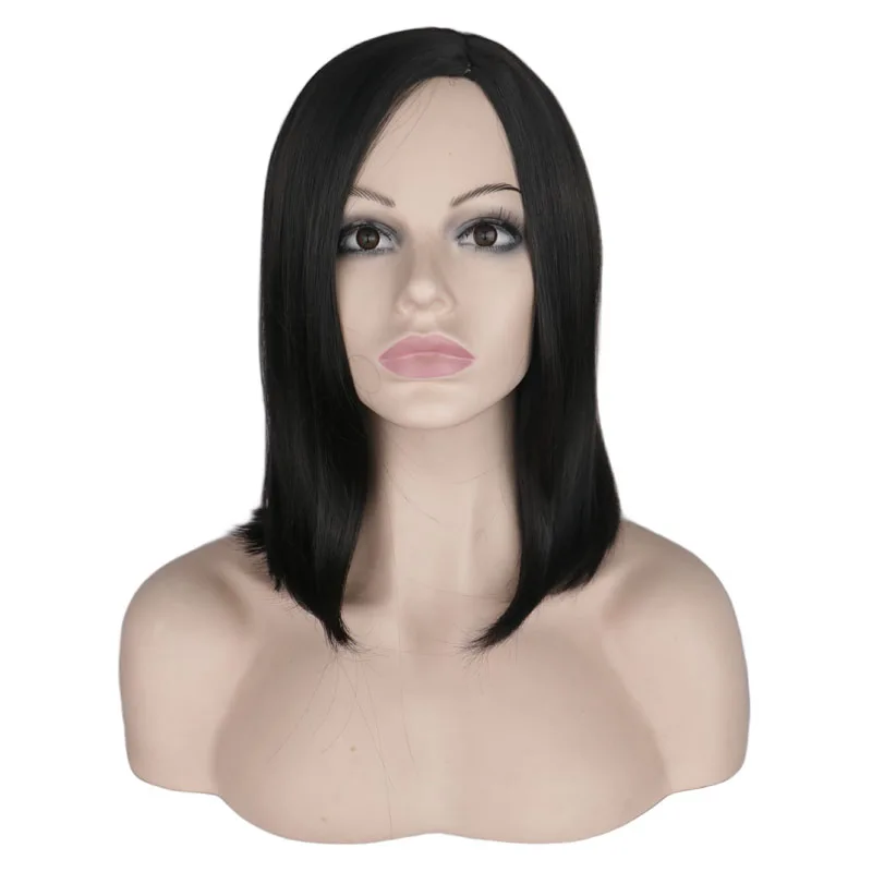 

QQXCAIW Short Straight Natural Black Wig For Women Party Costume High Temperature Fiber Synthetic Hair Wigs
