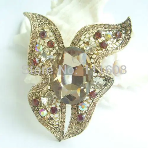 

Pretty Flower Brooch Pin w Brown Rhinestone Crystals EE04826C2