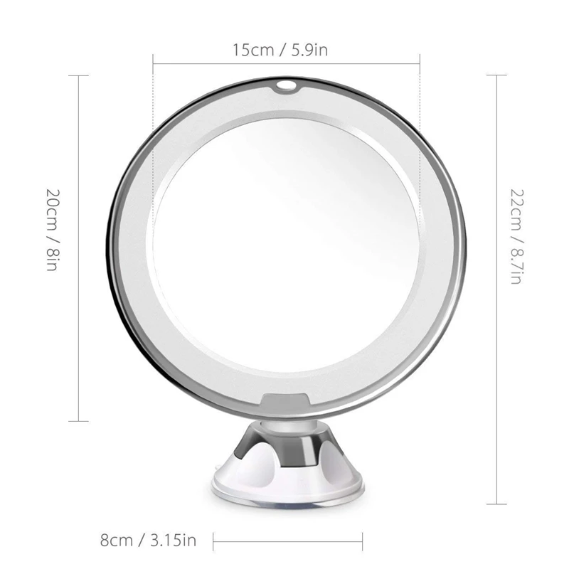 10X увеличительное освещенное косметическое зеркало с натуральным белым светодиодом, вращение на 360 градусов и блокировка всасывания