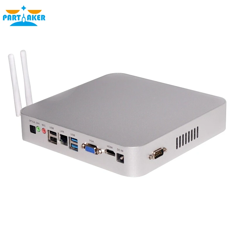 

Partaker B7 Fanless HTPC Kodi Computer N3150 Quad Core Mini PC Windows 10 VGA HDMI Two Display 1 COM 2 USB3.0 Optical Computer