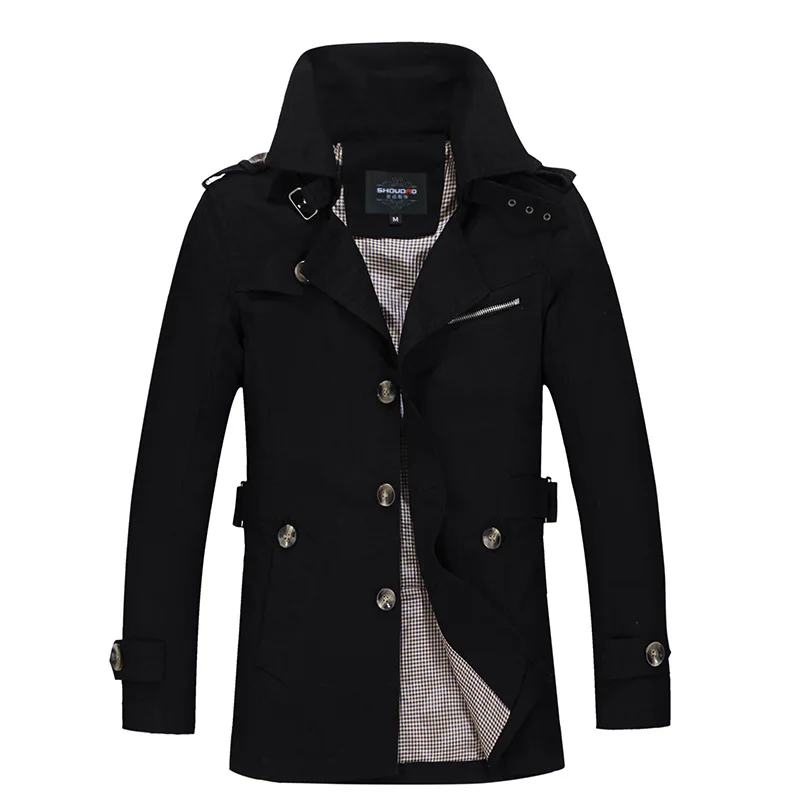 Мужской Тренч Плюс Размер M-5XL популярная Теплая мужская хлопковая куртка модное пальто Jeep одежда плащ хаки Пальто - Цвет: Черный
