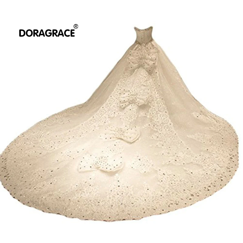 Doragrace vestidos de noiva милая шнуровка кристалл бисерные Роскошная свадебная одежда Cathedral Шлейфы для свадебных платьев