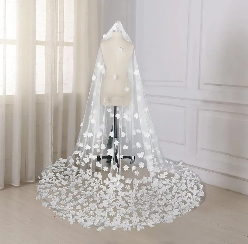 

2 Meter White Ivory Chapel Wedding Veils Flower Veil Wedding Accessories Bride Veil