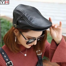 Осенне-зимние женские кожаные Кепки из овечьей кожи брендовые модные бейсболки женские повседневные теплый берет Кожаная шапка