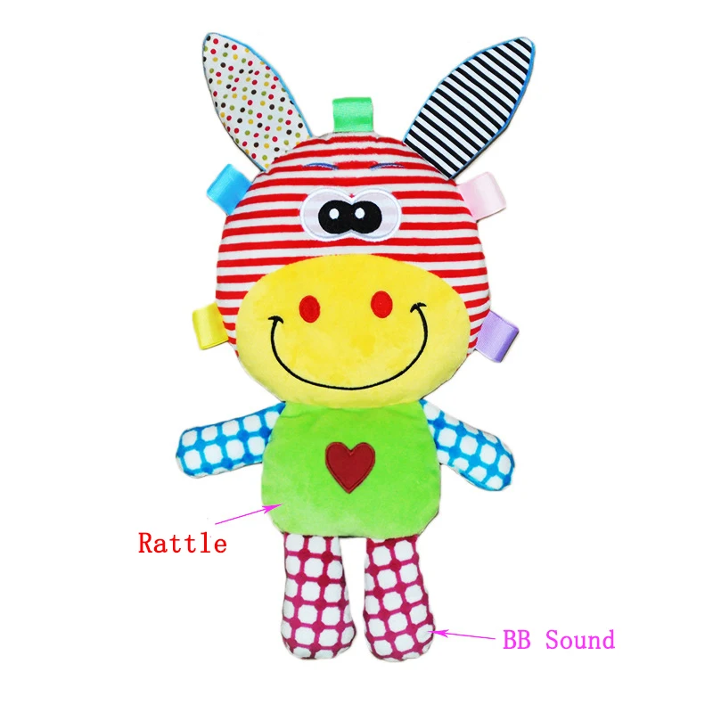 

Rattles Deer Baby Kids Cute Animal Plush Rattles Hand Bells stuffed animal Giraffe BB Sound Plush Baby Toys christmas gift T1