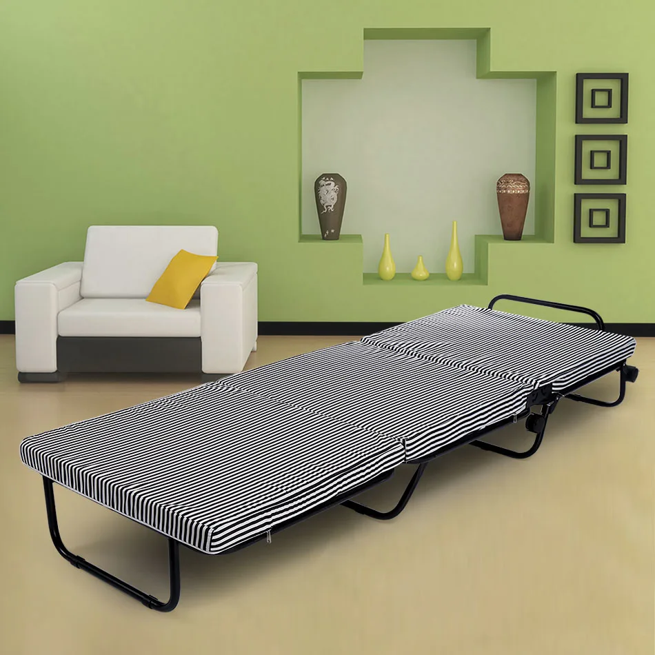78 inch Portable Tri-Fold Foldable Metal Bed + Foam Mattress + 4 Wheels + Covers